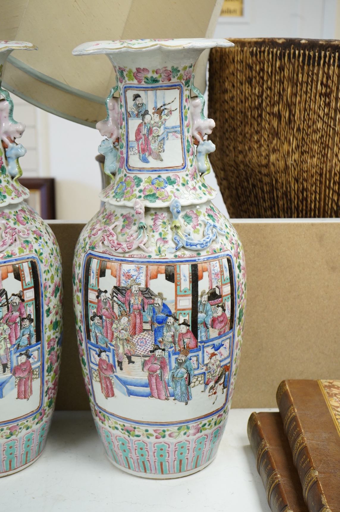 A large pair of 19th century Chinese famille rose vases, 61cm